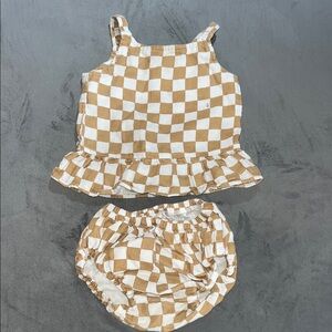 Adorable Tan and White Checkered Toddler Peplum Set